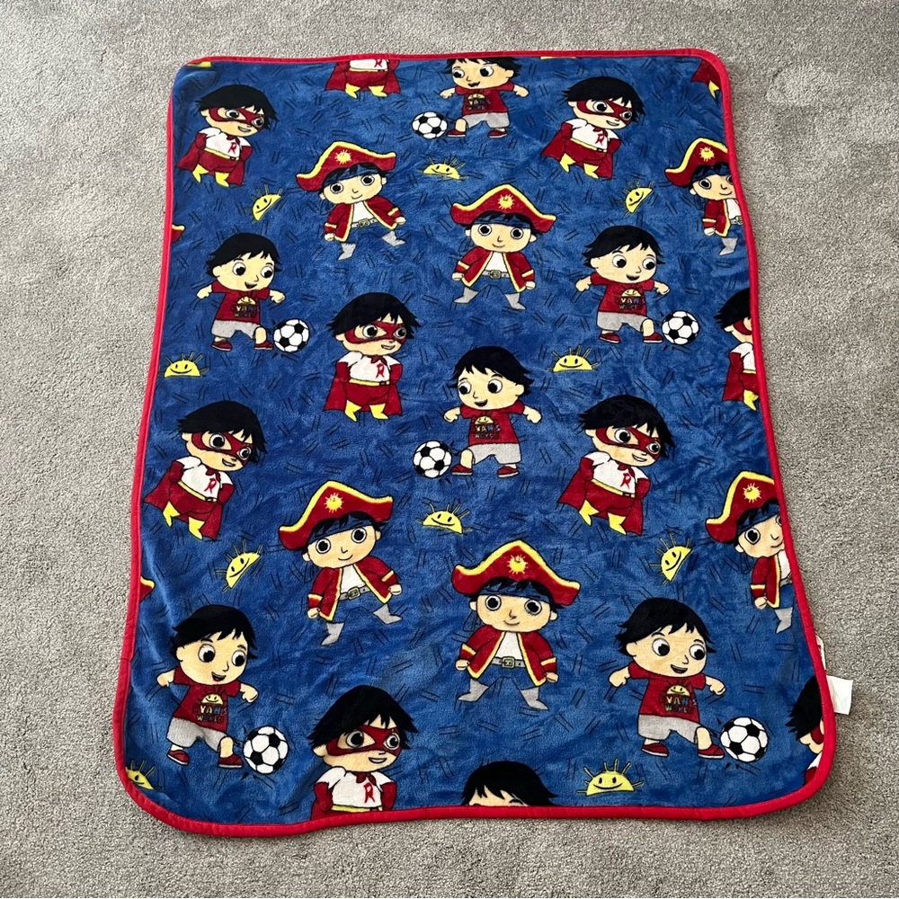 Ryan's World Blue Blanket with Red Trim